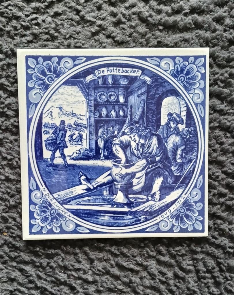Prachtige Delfts Blauwe Tegel – "De Pottebacker" Jan Luyken, Ophalen of Verzenden