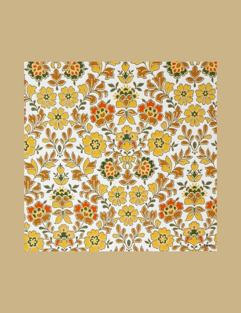 4790 bloemen behang oker vrolijk jaren 70 70s vintage swiet, Huis en Inrichting, Stoffering | Behang, Ophalen of Verzenden, 75 m² of meer