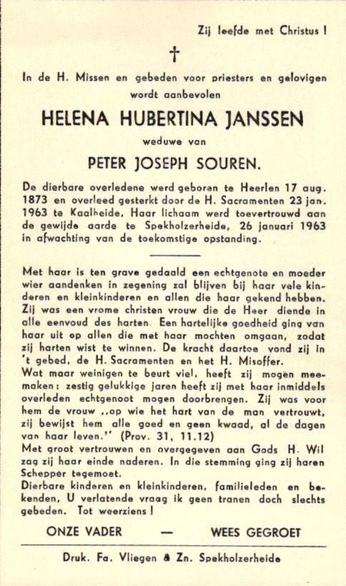 Janssen Helena Hubertina Heerlen 1873-1963, Ophalen of Verzenden