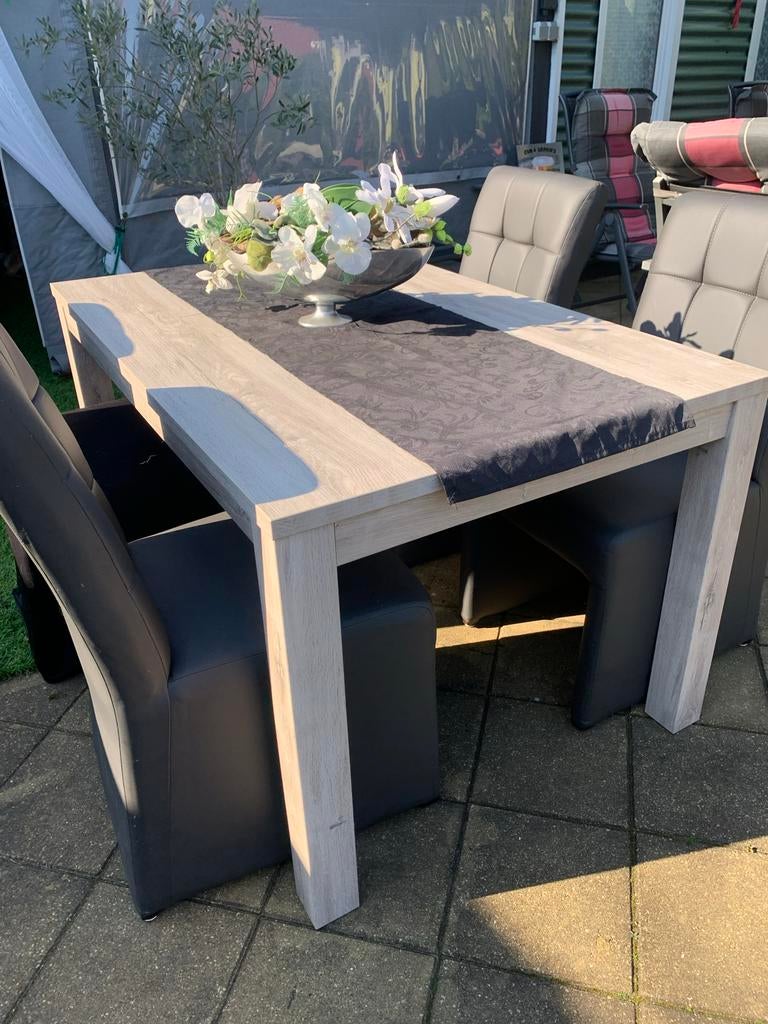 Mooie eettafel 140x90 cm, eiken grijs, Ophalen, 100 tot 150 cm, 50 tot 100 cm, Zo goed als nieuw