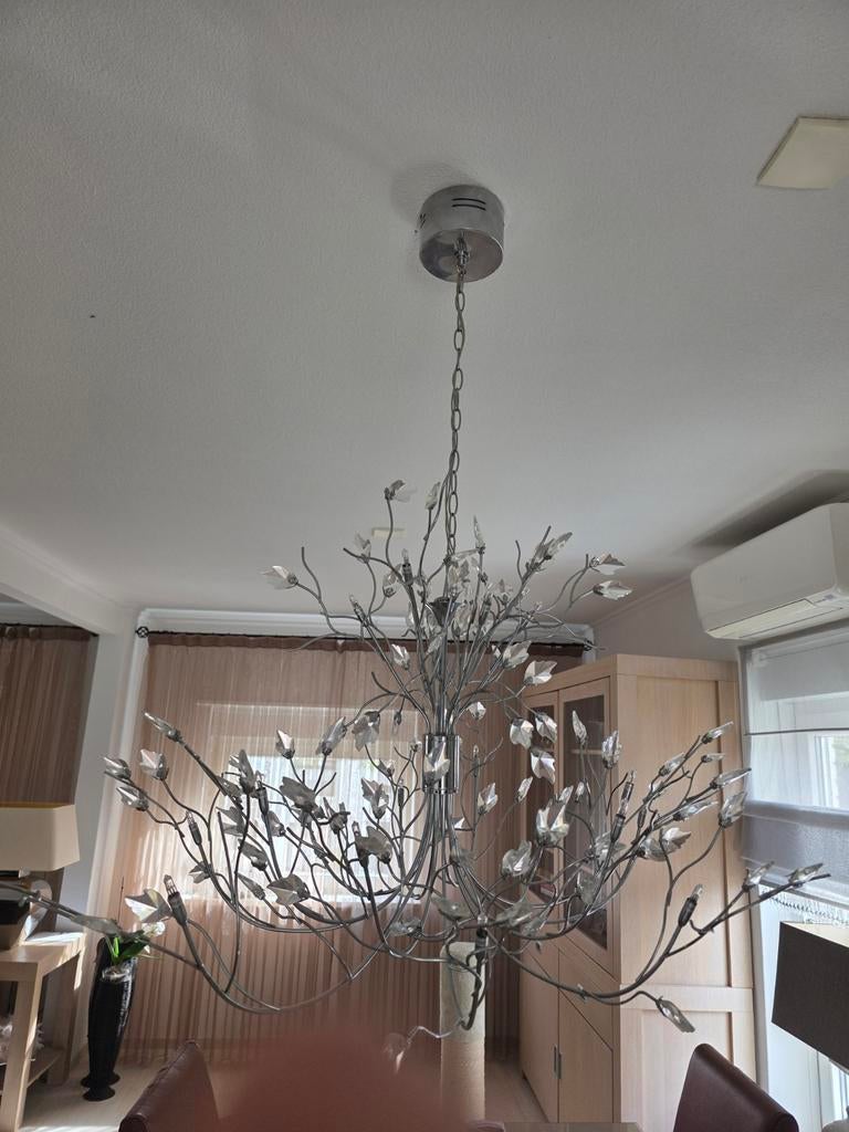 Moderne Kroonluchter met Kristallen Bladeren, Ophalen of Verzenden, Zo goed als nieuw, Glas, Modern, Takken design, Kristal