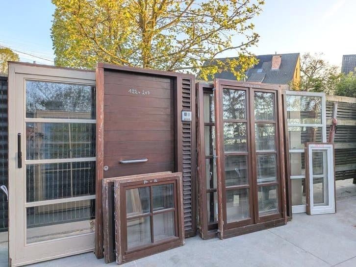 Prachtige Bundel: 2 PUIEN, DEUR + KOZIJNEN Hardhout !!!, Doe-het-zelf en Verbouw, Kozijnen en Schuifpuien, Gebruikt, Raamkozijn