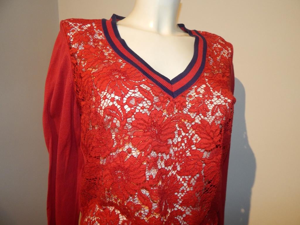 Gucci trui voorkant open gewerkte kant glad breisel XL, Verzenden, Maat 42/44 (L), Rood, Gucci