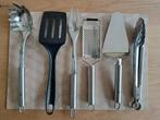 Vijf keukenhulpjes o.a. pizza schep/snijder, vleesvork, Ophalen of Verzenden, Rvs of Chroom