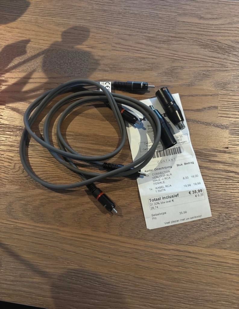 XLR Male naar RCA Female adapter + RCA kabel 1.5m, Audio, Tv en Foto, Audiokabels en Televisiekabels, Ophalen of Verzenden, Nieuw