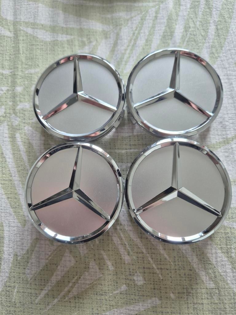 SkinoEu Compatibel met Naafdop Mercedes Benz 75 mm Velgdop Naafdoppen Wielnaafdop Naafdop Wieldoppen B66470207 / B66470200 Lichtmetalen Velgdop Zilver Zwart Logo CM 46