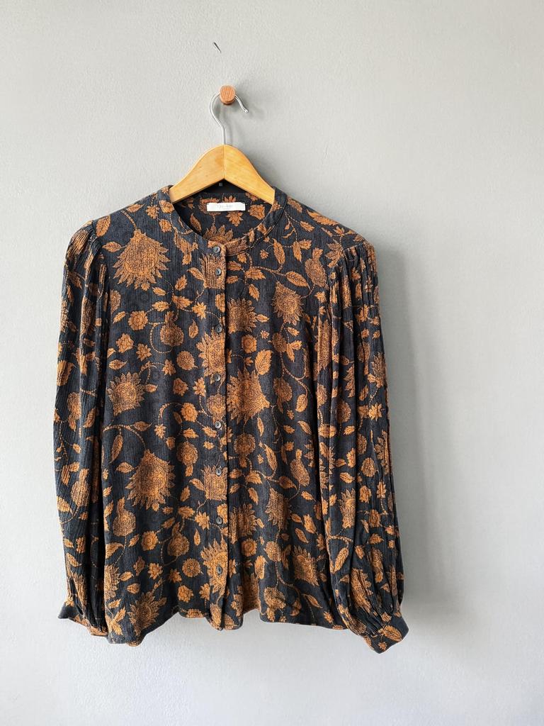 By-bar zwart bruin blouse pofmouwen print maat L large 40, Kleding | Dames, Blouses en Tunieken, Ophalen of Verzenden, Zo goed als nieuw