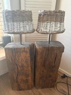 2 robuuste staande lampen van massief hout met rieten kap, Ophalen, Zo goed als nieuw, Hout, 100 tot 150 cm