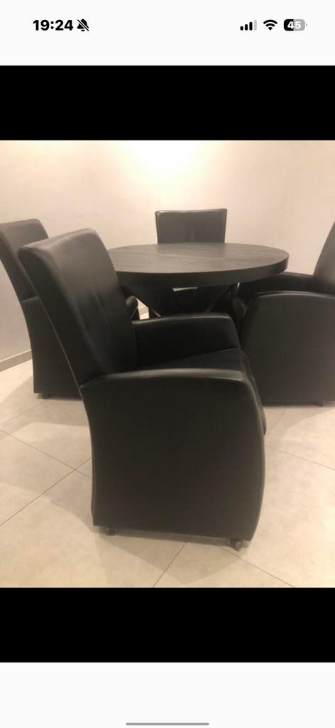 4 mooie echte leren eetstoelen, Ophalen of Verzenden, Zo goed als nieuw, Bruin