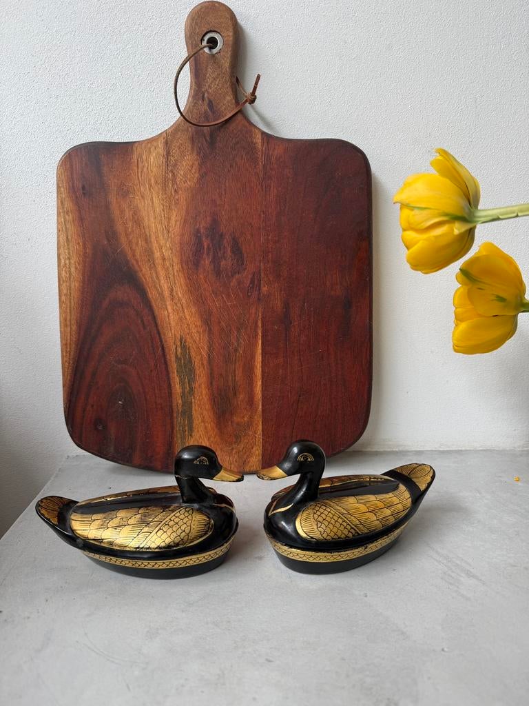 Vintage houten eend 2 maal – opbergdoosje – zwart/goud, Huis en Inrichting, Ophalen of Verzenden, Zo goed als nieuw
