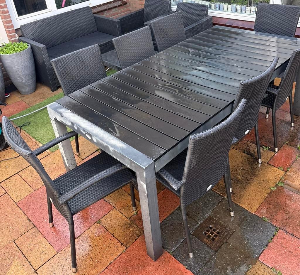 Tuinset tafel XL + 8 stoelen antraciet Jutlandia, Ophalen, Zo goed als nieuw