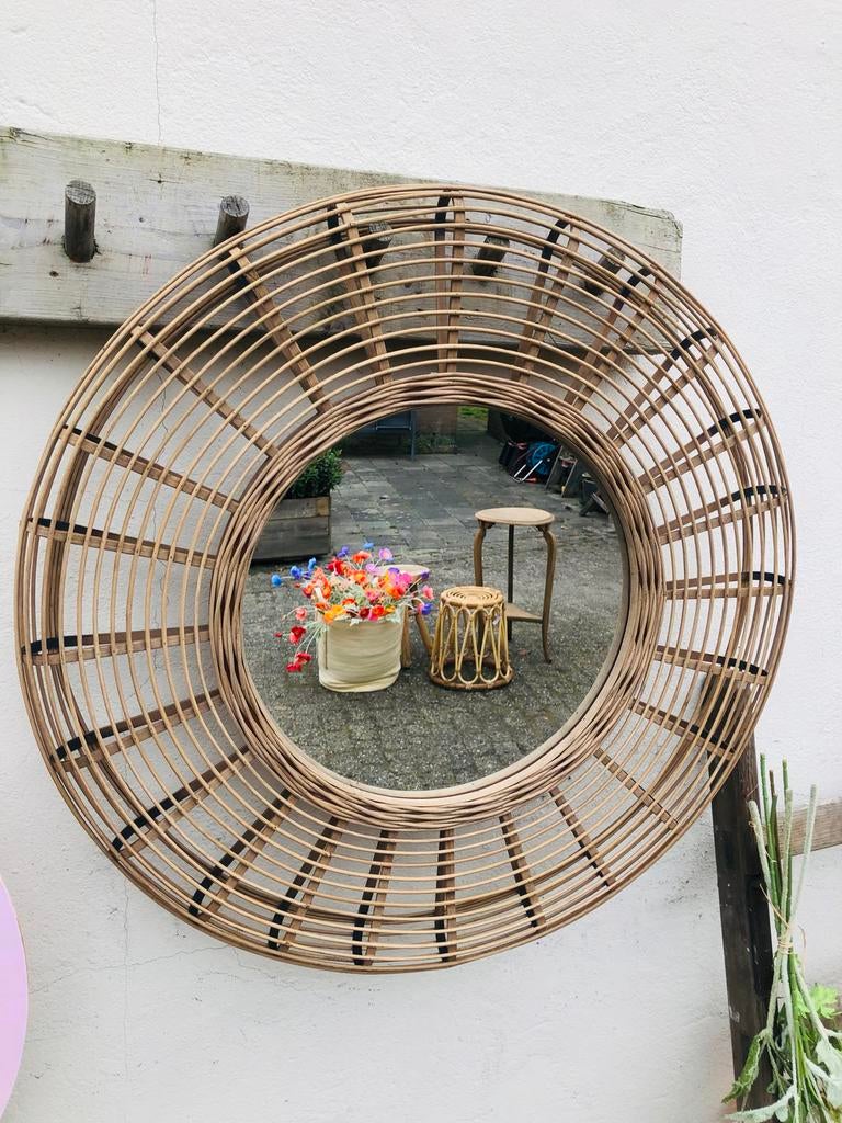 XL Ronde  Boho mamboe Spiegel 76 cm, Ophalen, Rond, Zo goed als nieuw, Nvt