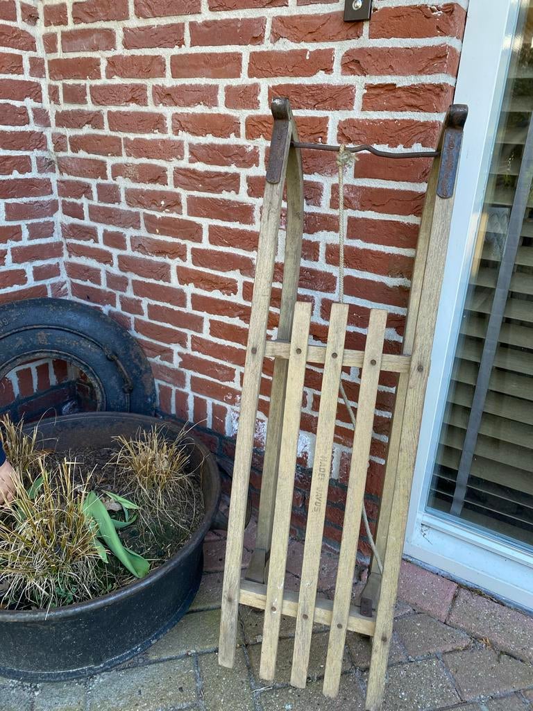 Decoratieve houten slee - Winterse sfeer, Kinderen en Baby's, Speelgoed | Buiten | Sleeën, Ophalen, Gebruikt, Hout