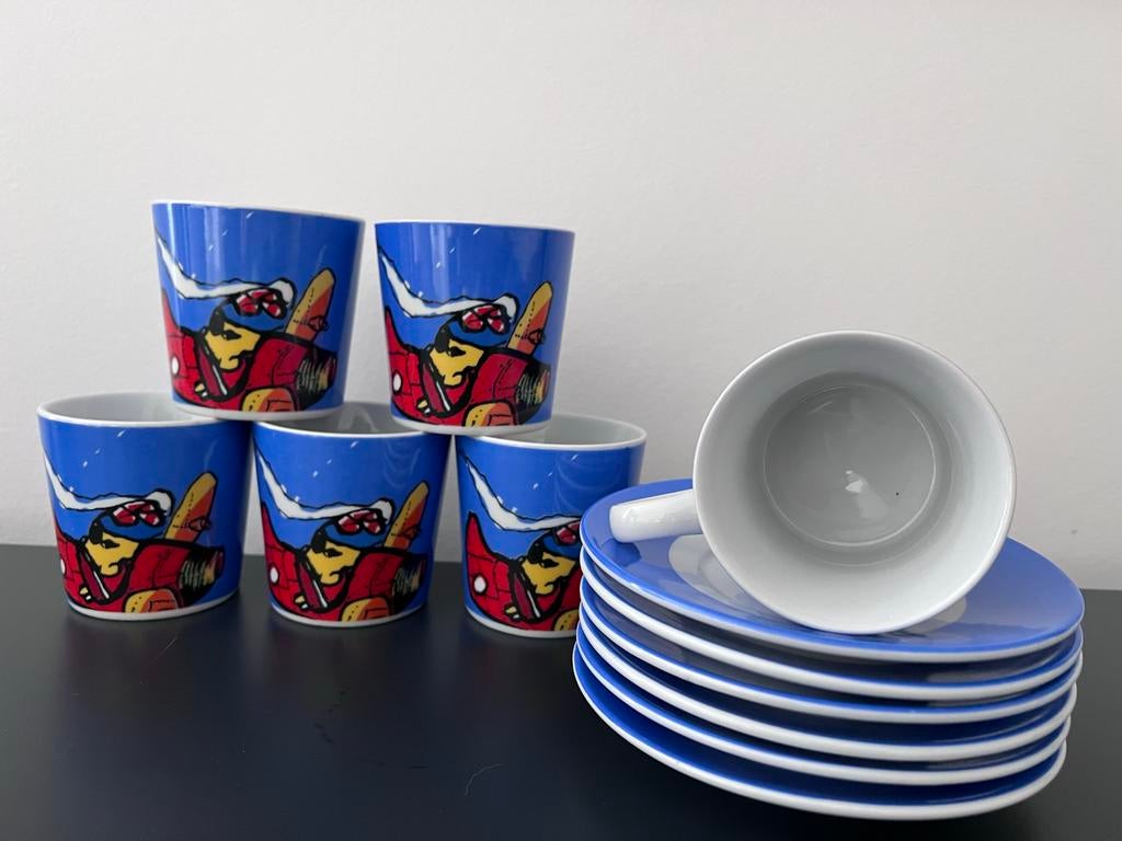 Kop en schotel van Herman Brood 6 stuks, Ophalen of Verzenden, Gebruikt, Porselein