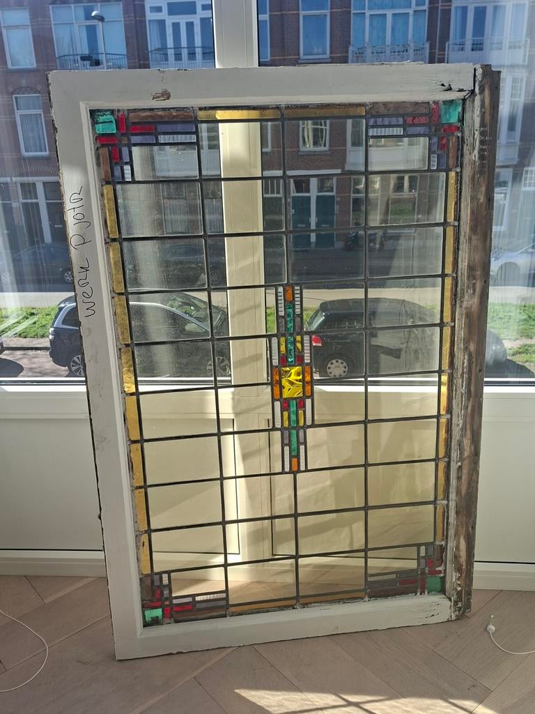 Glas in lood raam, Doe-het-zelf en Verbouw, Glas en Ramen, Ophalen, Minder dan 80 cm, Gevelraam of Ruit, Glas in lood