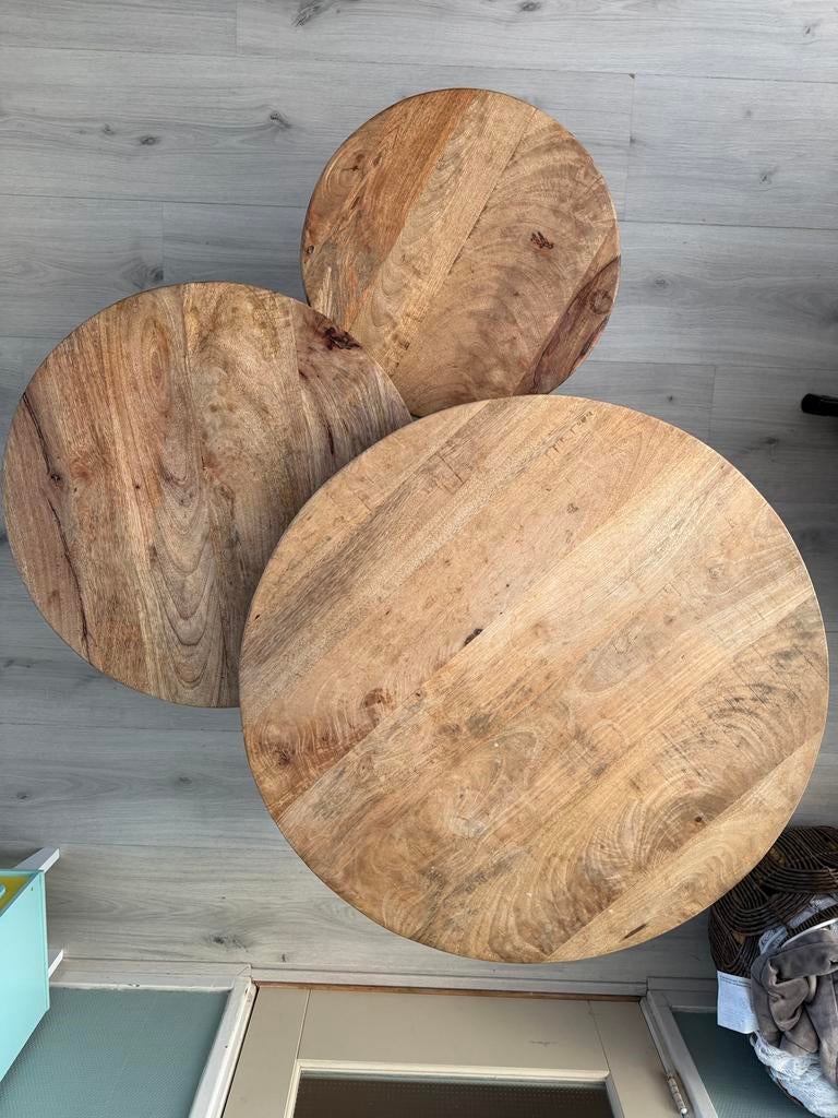 Driedelige salontafelset, Ophalen, Gebruikt, Rond, 50 tot 100 cm
