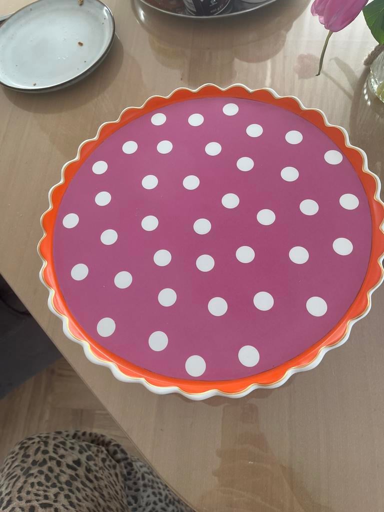 Roze/Rode Oilily Taartplateau, Huis en Inrichting, Keuken | Servies, Keramiek, Overige typen, Nieuw, Ophalen of Verzenden