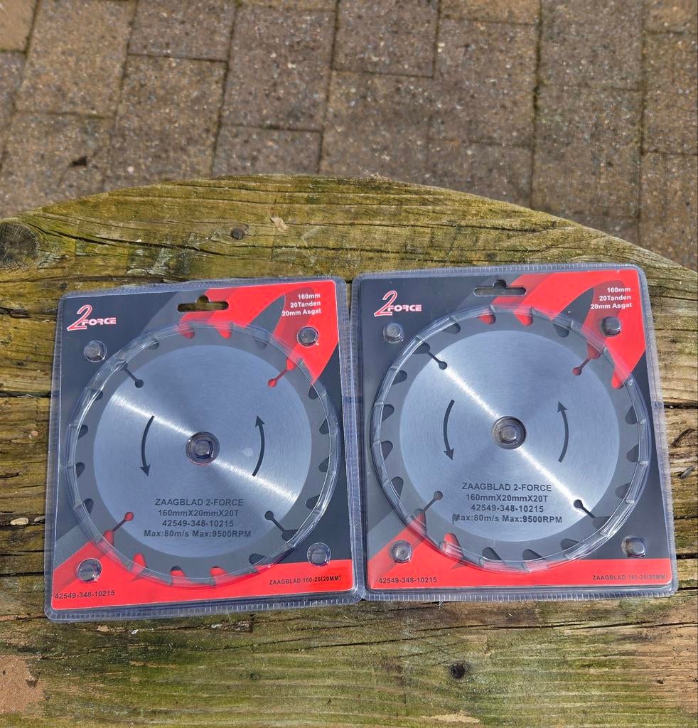 2 Force zaagbladen 160mm 20 tanden 20mm asgat, Doe-het-zelf en Verbouw, Ophalen