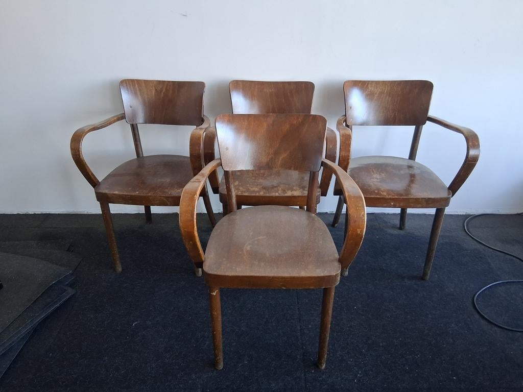 4 Bruin Cafe Mancave Houten stoelen, gebruikt, Ophalen