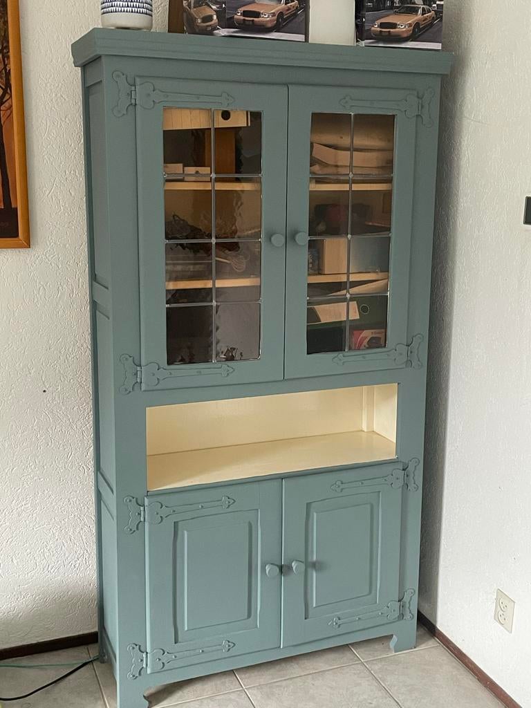 Oud blauwe grenen eetkamerkast (100x180x30 cm), Ophalen, Gebruikt, 100 tot 150 cm, 25 tot 50 cm