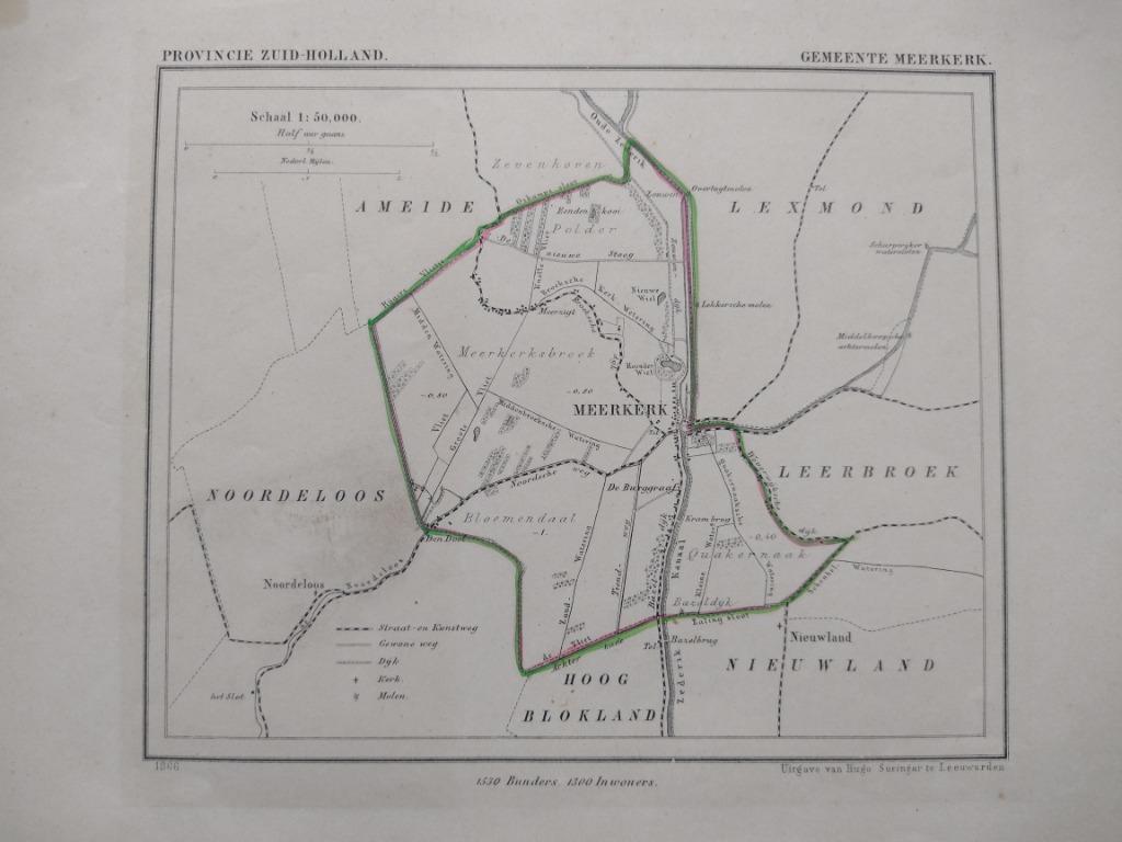 102 Meerkerk De Burggraaf Den Dool  Litho Kuyper 1867, Antiek en Kunst, Kunst | Litho's en Zeefdrukken, Ophalen of Verzenden