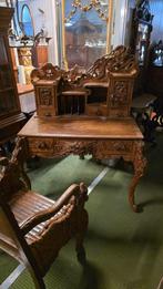 Rijk bewerkt antiek Chinees bureau met originele stoel, Ophalen of Verzenden