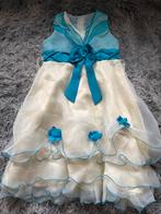 Elegante feestjurk met bolero, wit/blauw,, Galajurk, Wit, Ophalen of Verzenden, Zo goed als nieuw