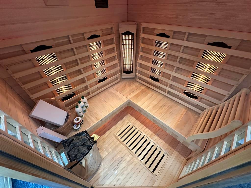 COMBI SAUNA INFRAROOD MET OPGIETKACHEL GRATIS MONTAGE! 🚚, Sport en Fitness, Sauna, ., Fins of Traditioneel, Ophalen of Verzenden