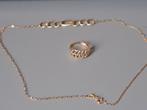 18 karaat gouden ketting met ring., Sieraden, Tassen en Uiterlijk, Kettingen, Verzenden, Zo goed als nieuw, Goud, Goud