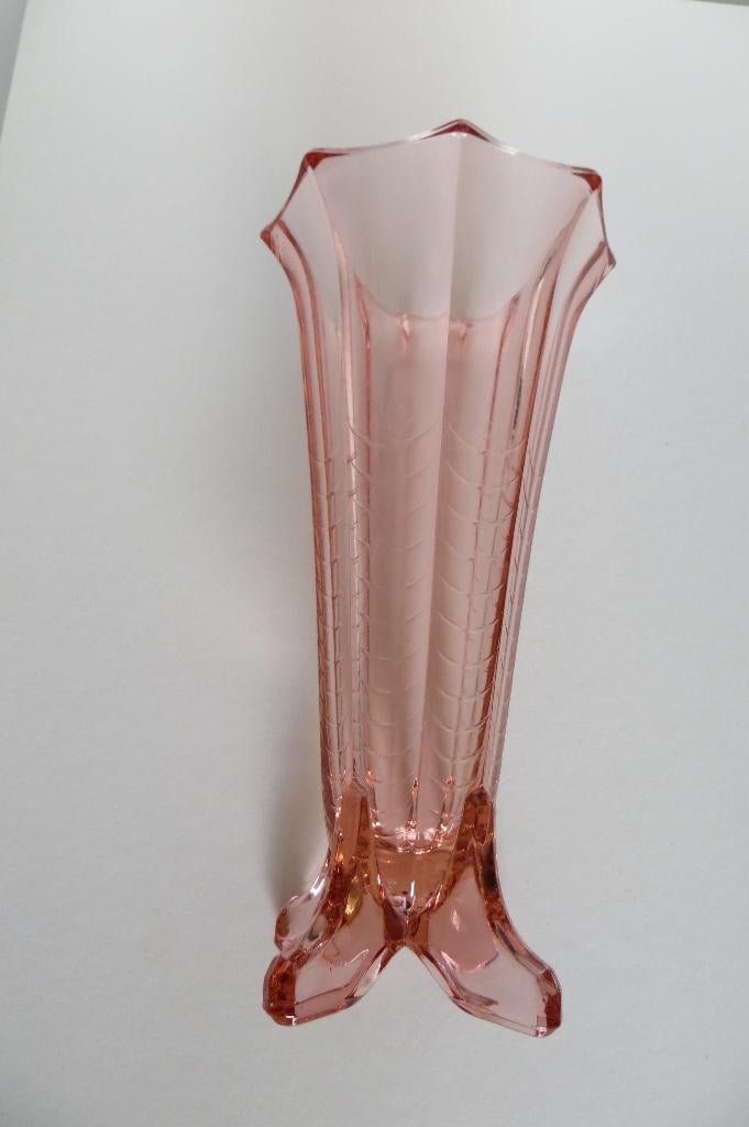 Art deco glazen vaas van Val St. Lambert Belgie, rose glas., Antiek en Kunst, Antiek | Glas en Kristal, Ophalen of Verzenden