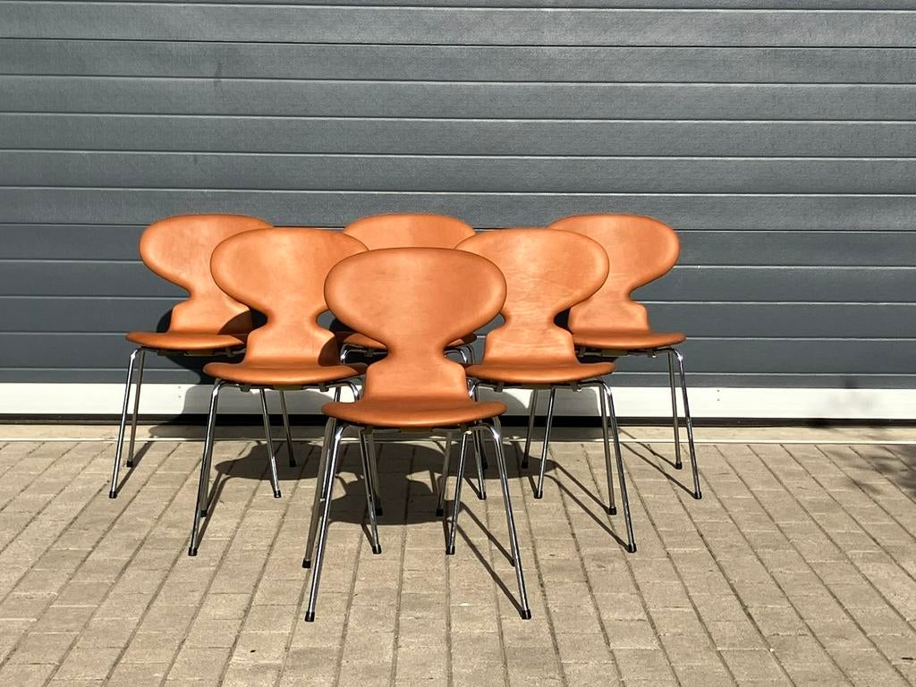 Fritz Hansen Ant (mier) chairs in Cognac leder NIEUWstaat!!, Ophalen of Verzenden, Zo goed als nieuw, Bruin, Knoll vitra togo møller leolux sede artifort cassina b&b italia