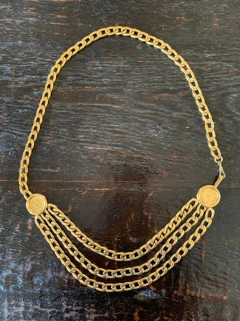 Vintage Chanel 3 coin belt ketting, Ophalen of Verzenden, Gebruikt, Goud, Overige materialen