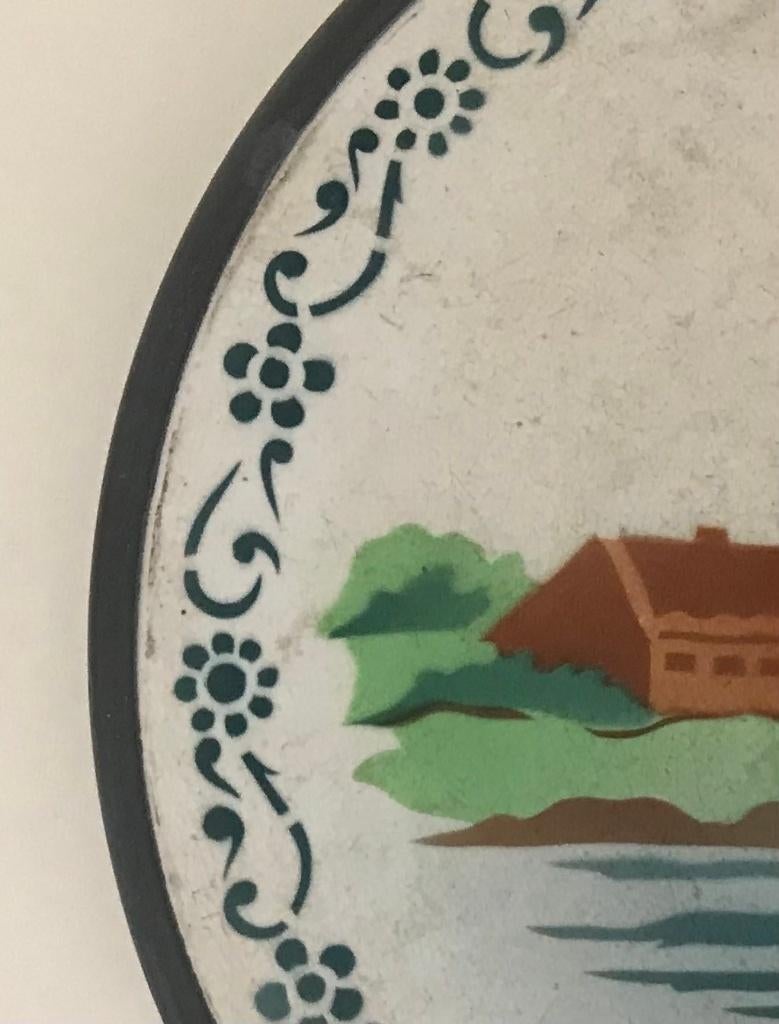 Franse brocante aardewerk onderzetter met vernikkelde rand, Ophalen of Verzenden, Gebruikt, Overig