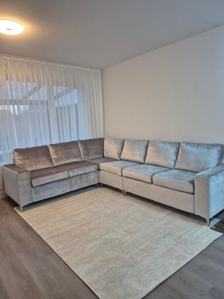 Moderne Hoekbank - Grijs - bankstel, Ophalen, Zo goed als nieuw, Hoekbank, Stof