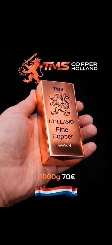 Prachtige Unieke Gepolijste Zuiver Koper Baar 999.9, Postzegels en Munten, Edelmetalen en Baren, Ophalen of Verzenden, Koper