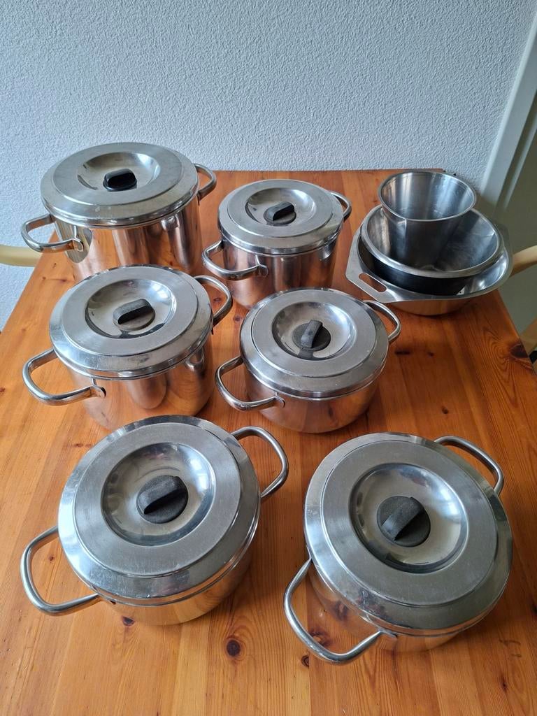 Retro Sola RVS Pannenset Jaren '60/'70 - 6-delig TEAB, Ophalen of Verzenden