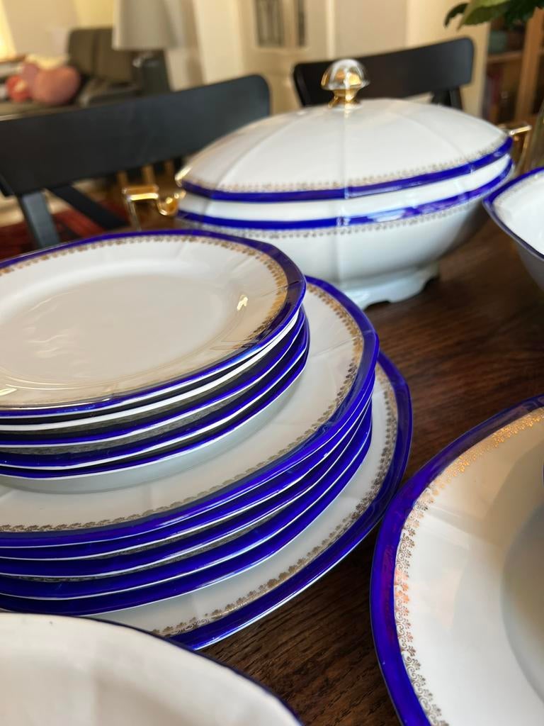Vintage servies cobalt blauw met goud Victoria - jaren 50/60, Ophalen