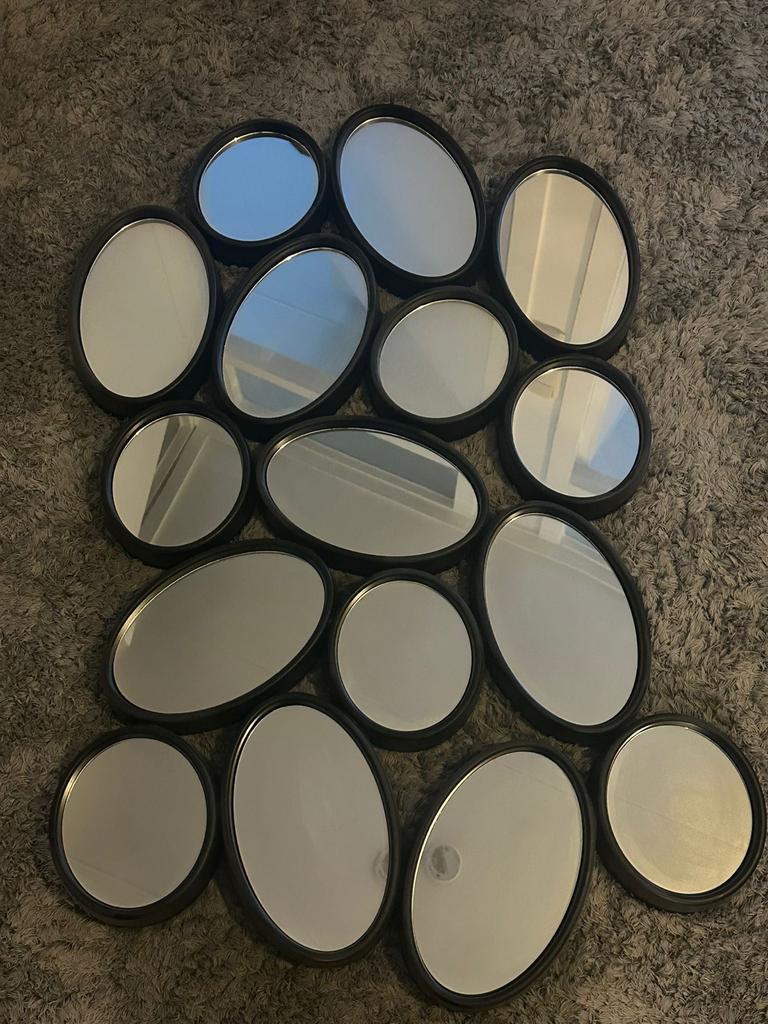 Set van 16 ovale en ronde spiegels, Gebruikt, 100 tot 150 cm, Ophalen of Verzenden, 100 tot 125 cm
