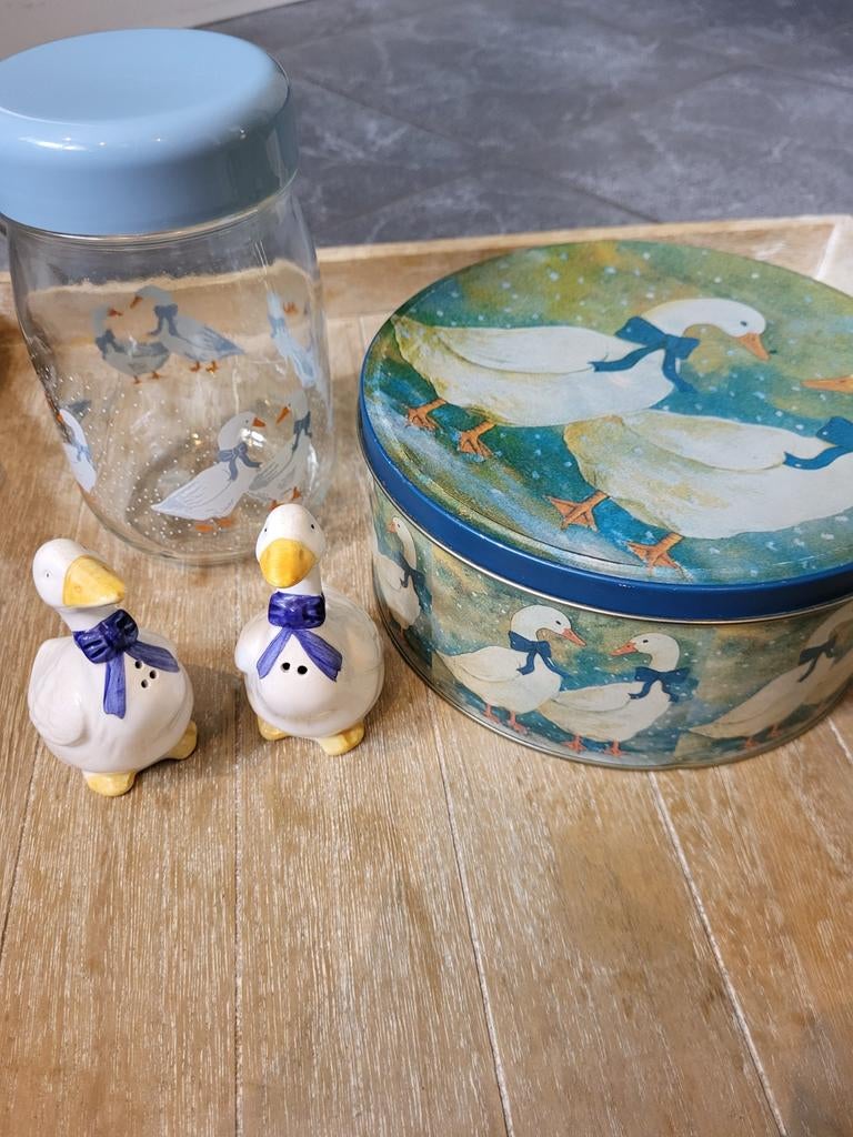 Vintage koektrommel, voorraadpot en peper en zout stel, Ophalen of Verzenden