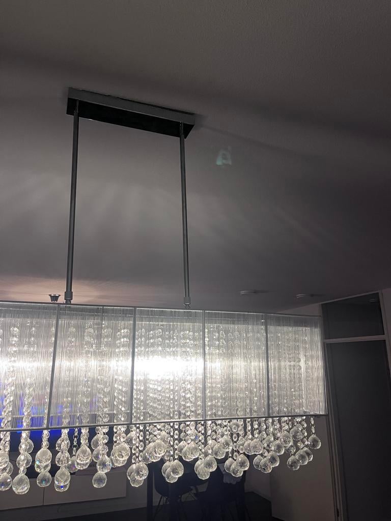 Rechthoekige Hanglamp met Kristallen Details, Ophalen, Zo goed als nieuw, Metaal, 50 tot 75 cm