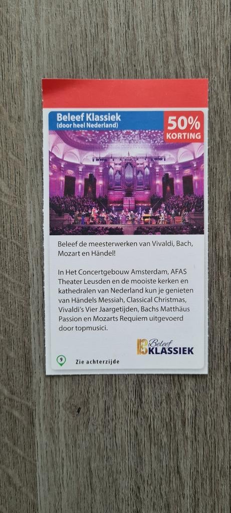 Beleef Klassiek ( door heel Nederland) voordeelbon 50% korti, Tickets en Kaartjes, Drie personen of meer, Kortingsbon