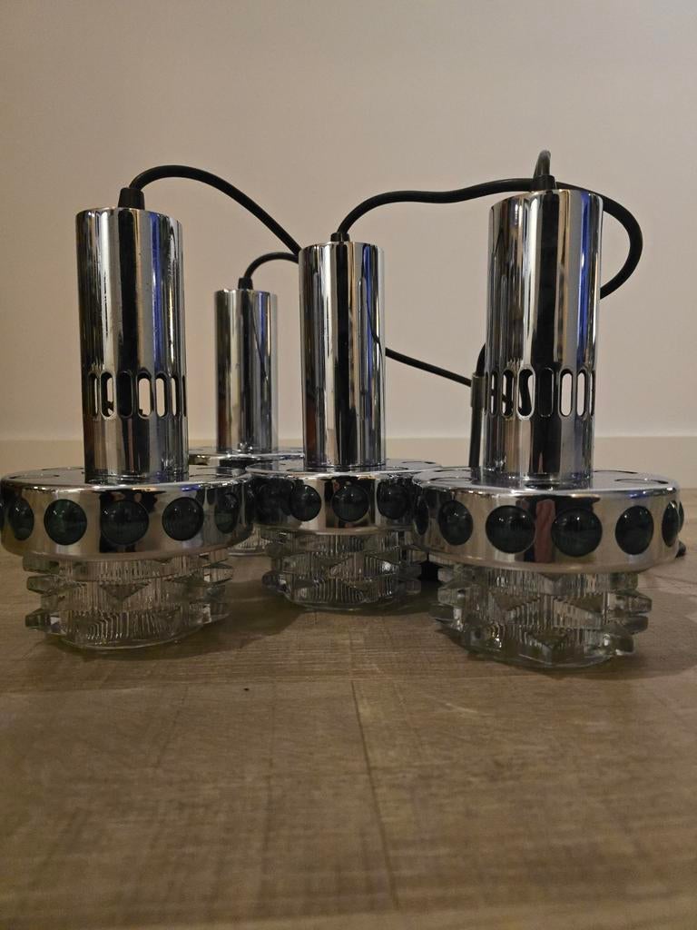 Groene Vintage Space Age Massieve Cascade Hanglamp, Huis en Inrichting, Lampen | Hanglampen, Ophalen of Verzenden, Gebruikt, Glas