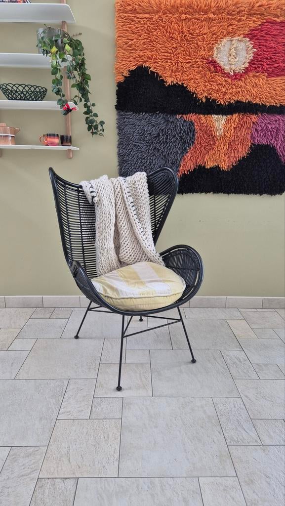 HK Living stoel zwart egg chair, Ophalen of Verzenden, Zwart, Eén