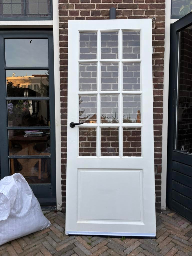 Hardhouten binnendeur 12 ruitjes, Ophalen of Verzenden, Binnendeur, 200 tot 215 cm