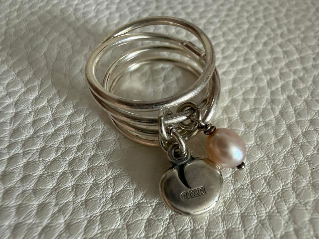 H156/Zilveren KALEVALA KORU zalmkleur Parel ring FINLAND 16, Gebruikt, Verzenden, Kleiner dan 17, X