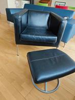 Ikea zwart lederen fauteuil met voetensteun, Ophalen, 50 tot 75 cm