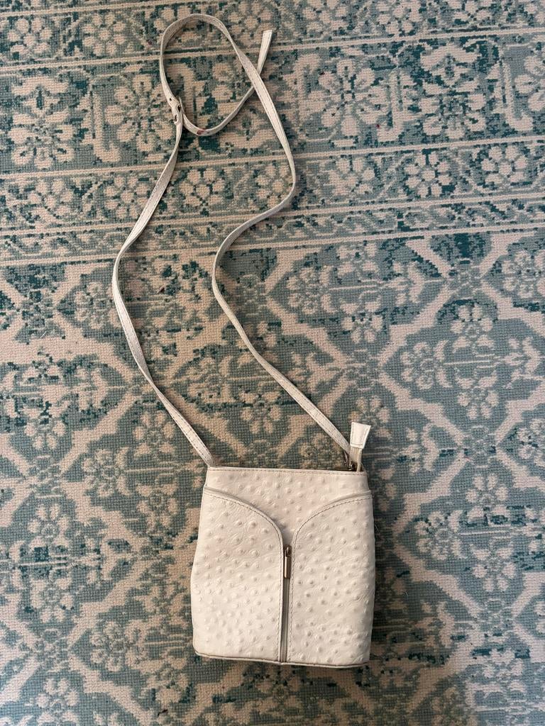 Vintage Wit Echt-Leren Crossbody Tasje, Overige merken, Wit, Ophalen of Verzenden, Zo goed als nieuw