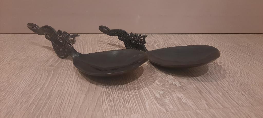 Antieke set handgesneden rijstlepels buffelhoorn & draak, Ophalen of Verzenden