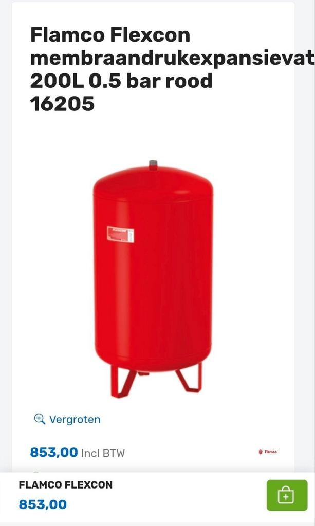 Flamco expansievat 200L, 100 liter of meer, Ophalen, Nieuw, 200 tot 400 liter/min