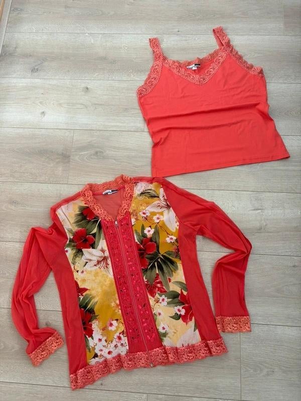 Dolce Vita Oranje Co-ord Set - Maat M - Koningsdag / Bloemen, Maat 38/40 (M), Oranje, Ophalen of Verzenden, Zo goed als nieuw